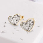 9ct Yellow Gold Ashes or Hair Resin Inlaid Heart Stud Earrings