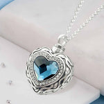 Ashes or hair sterling silver blue crystal heart urn pendant