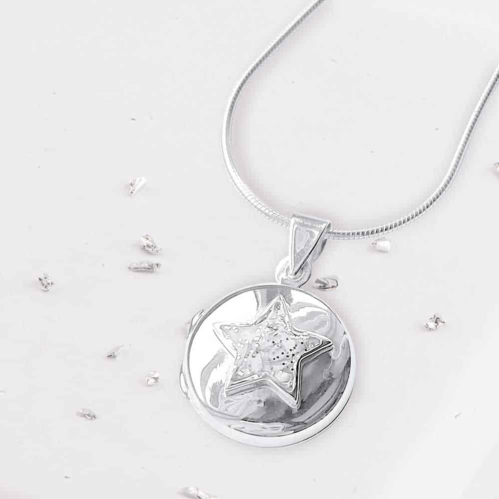 Sterling Silver Small Resin Star Inlaid Memorial Locket image 0