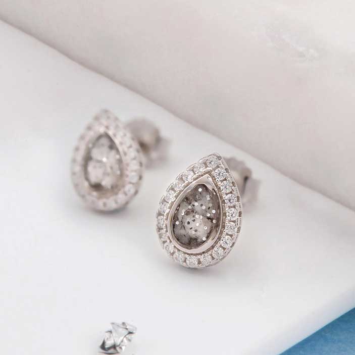 Ashes or hair small teardrop crystal stud earrings image 1