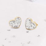 9ct Yellow Gold Ashes or Hair Resin Inlaid Heart Stud Earrings