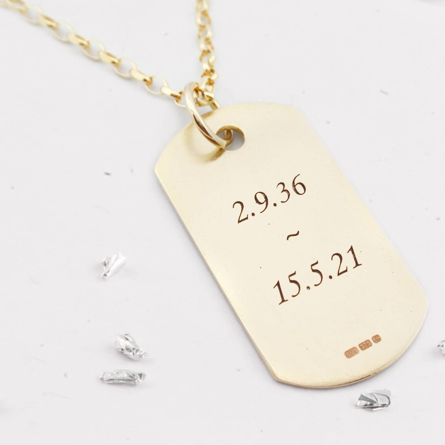 9ct Yellow Gold Single Ashes Or Hair Dog Tag And Belcher Chain