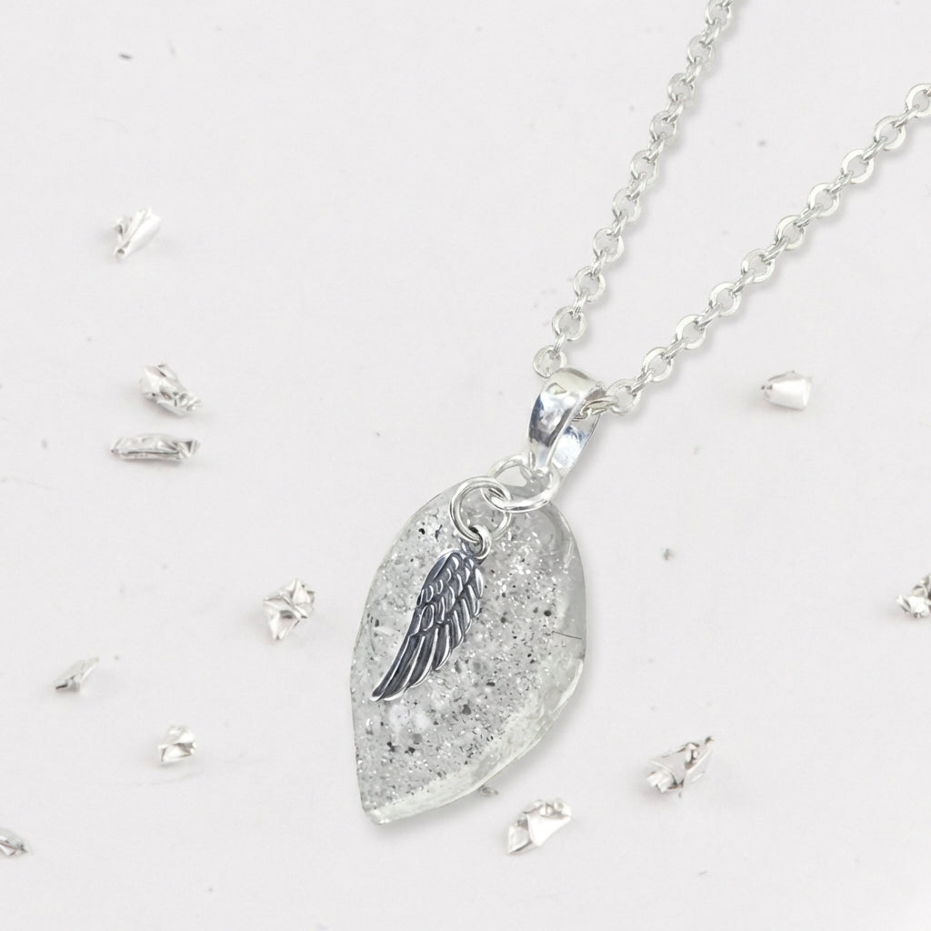 Angel Wing Resin Memorial Teardrop Pendant