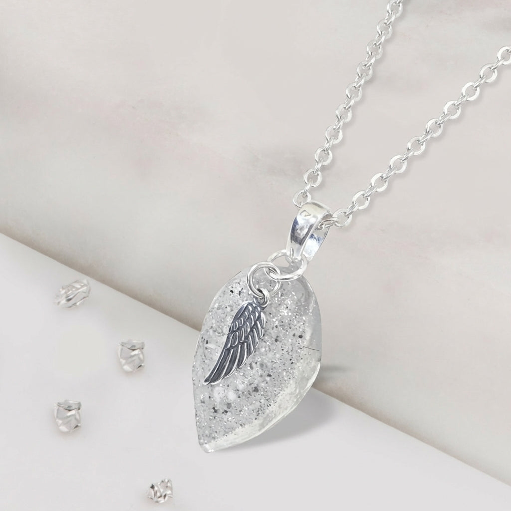 Angel Wing Resin Memorial Teardrop Pendant