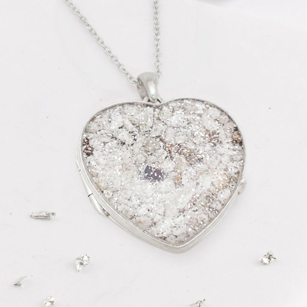 Ashes or Hair Inlaid Resin Heart Locket