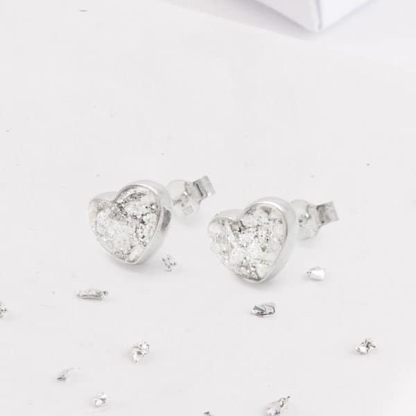 Ashes or Hair Resin Inlaid Heart Stud Earrings