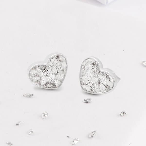 Ashes or Hair Resin Inlaid Heart Stud Earrings