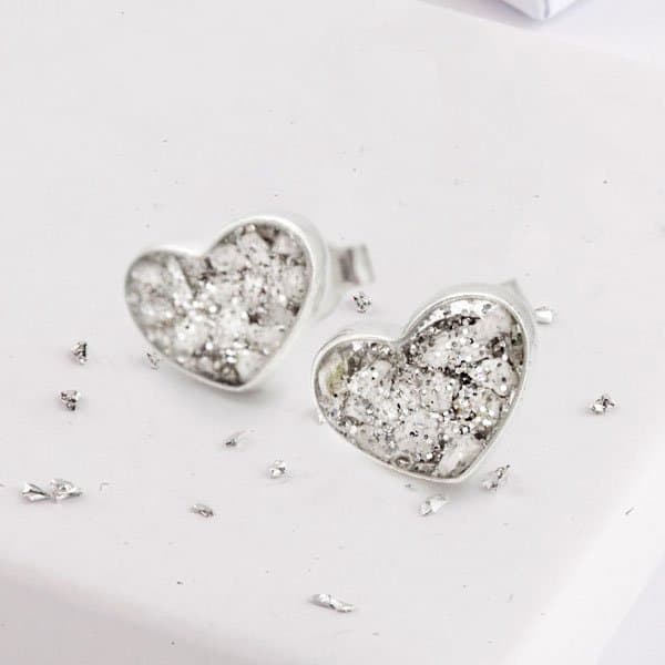Ashes or Hair Resin Inlaid Heart Stud Earrings