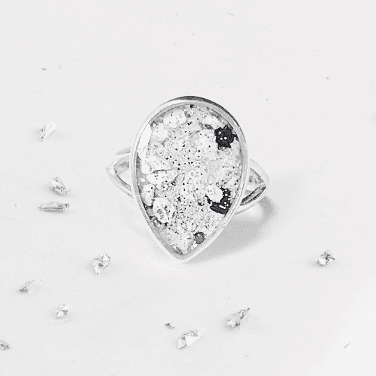 Ashes or Hair Resin Inlaid Teardrop Ring