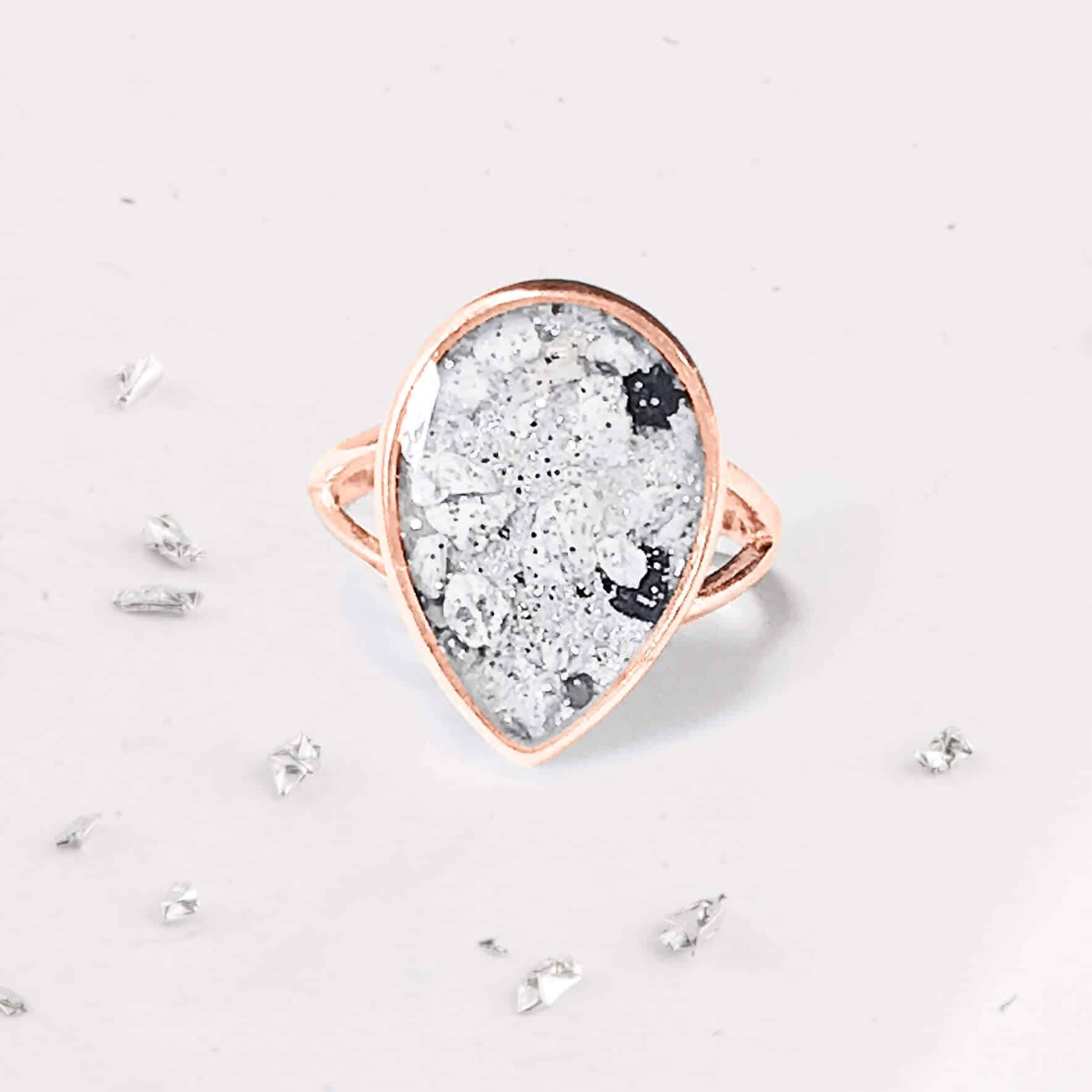 Ashes or Hair Resin Inlaid Teardrop Ring