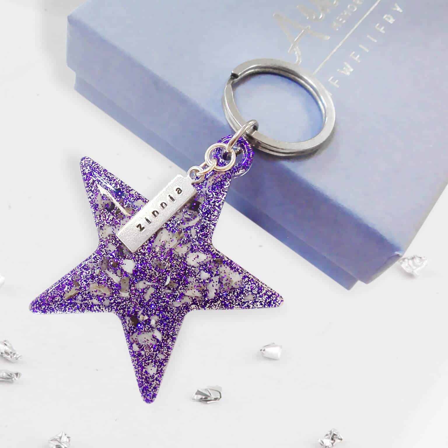 Hair or Ashes Star Glitter Resin Keyring