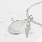 Sterling Silver Mid Size Resin Inlaid Teardrop And Angel Wing Overlay Pendant