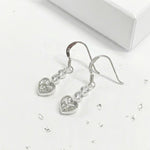 Ashes or hair crystal heart drop earrings