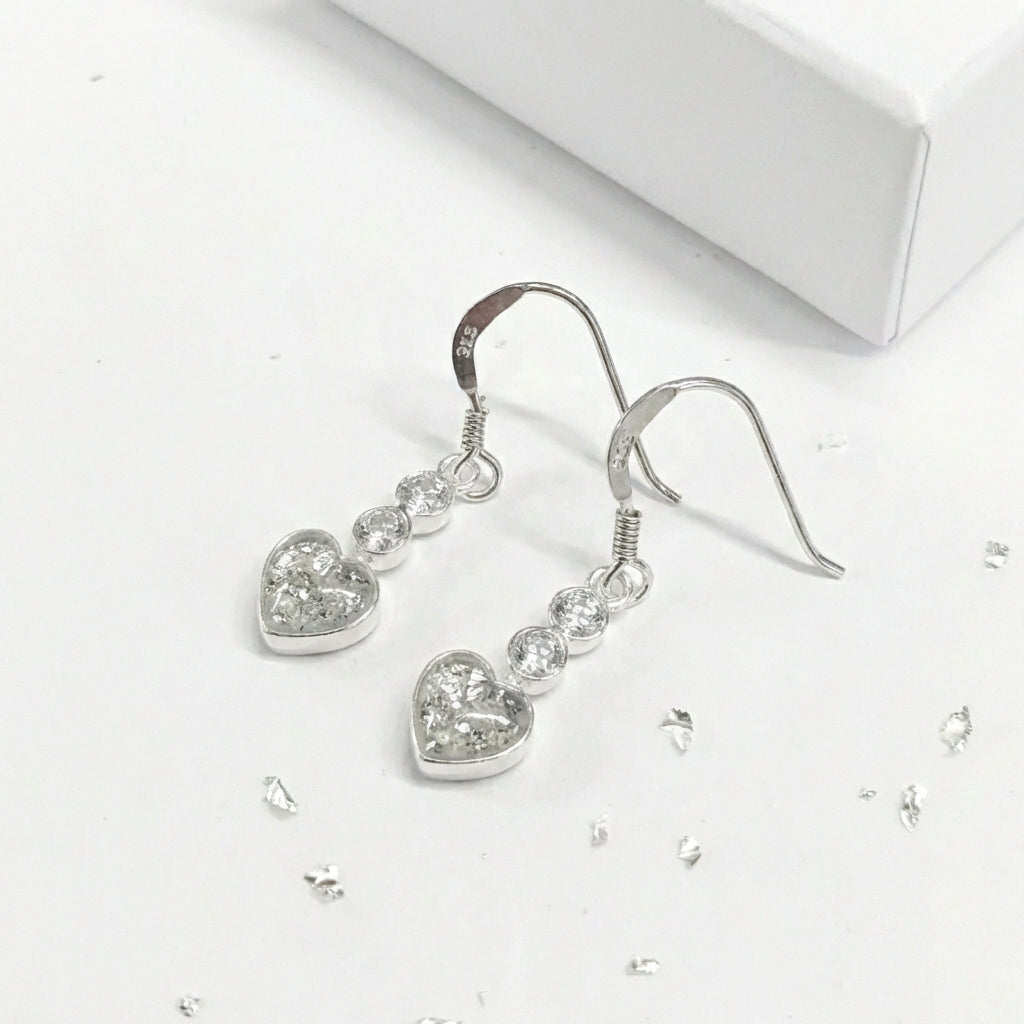 Ashes or hair crystal heart drop earrings