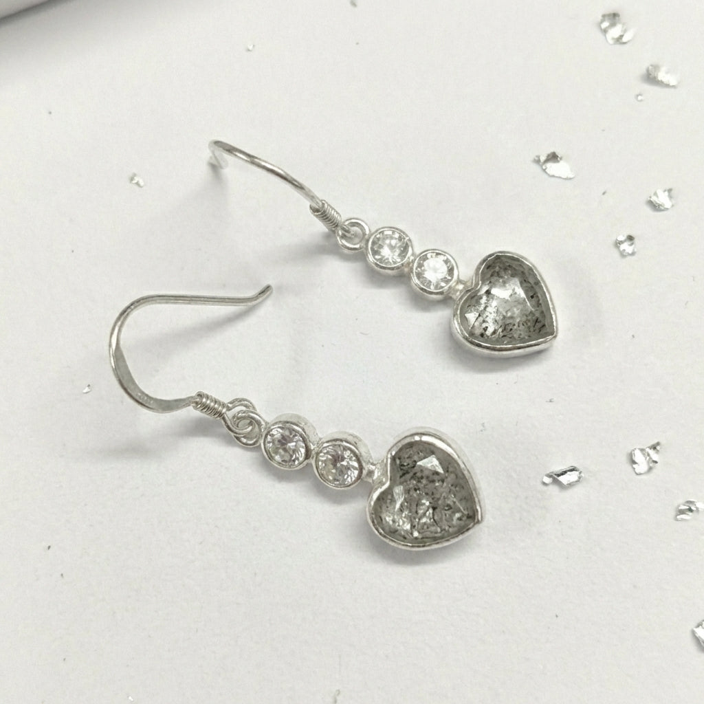 Ashes or hair crystal heart drop earrings