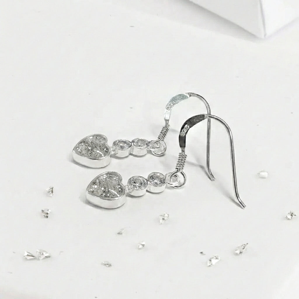 Ashes or hair crystal heart drop earrings