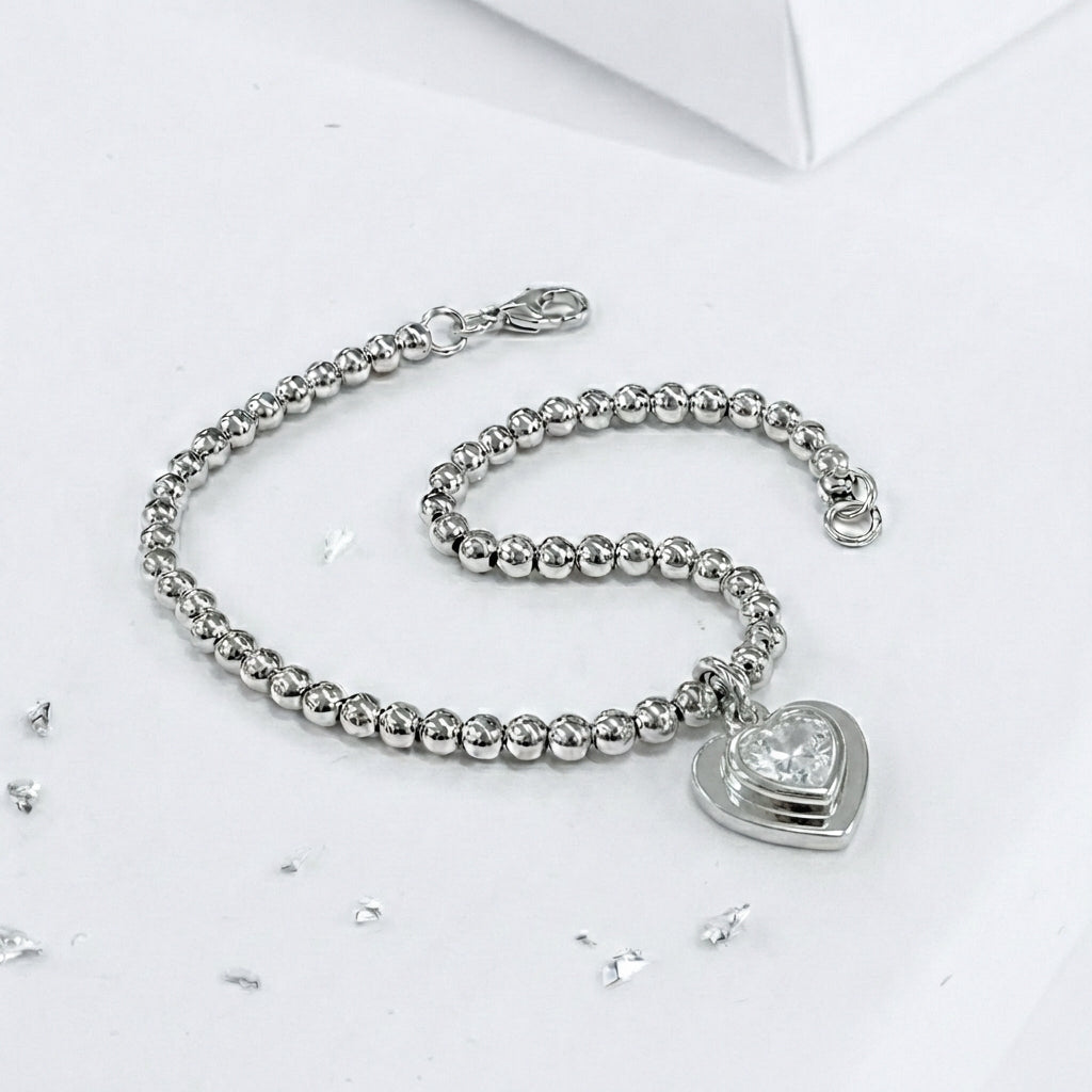 Ashes or Hair Imprinted Crystal Heart Bracelet