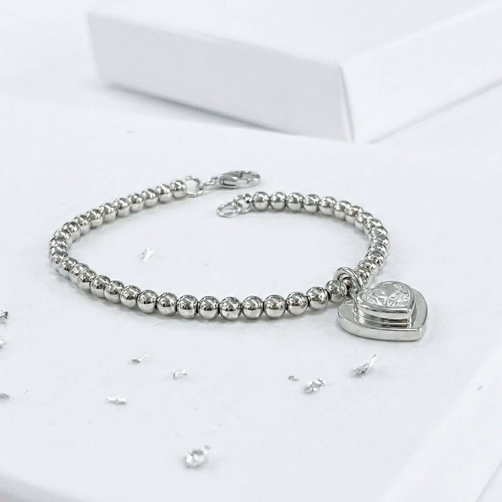Ashes or Hair Imprinted Crystal Heart Bracelet
