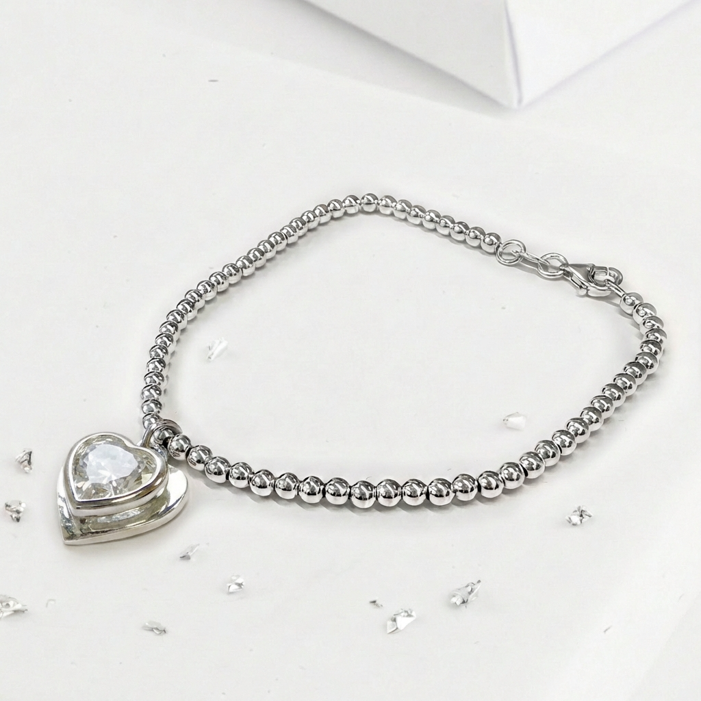 Ashes or Hair Imprinted Crystal Heart Bracelet