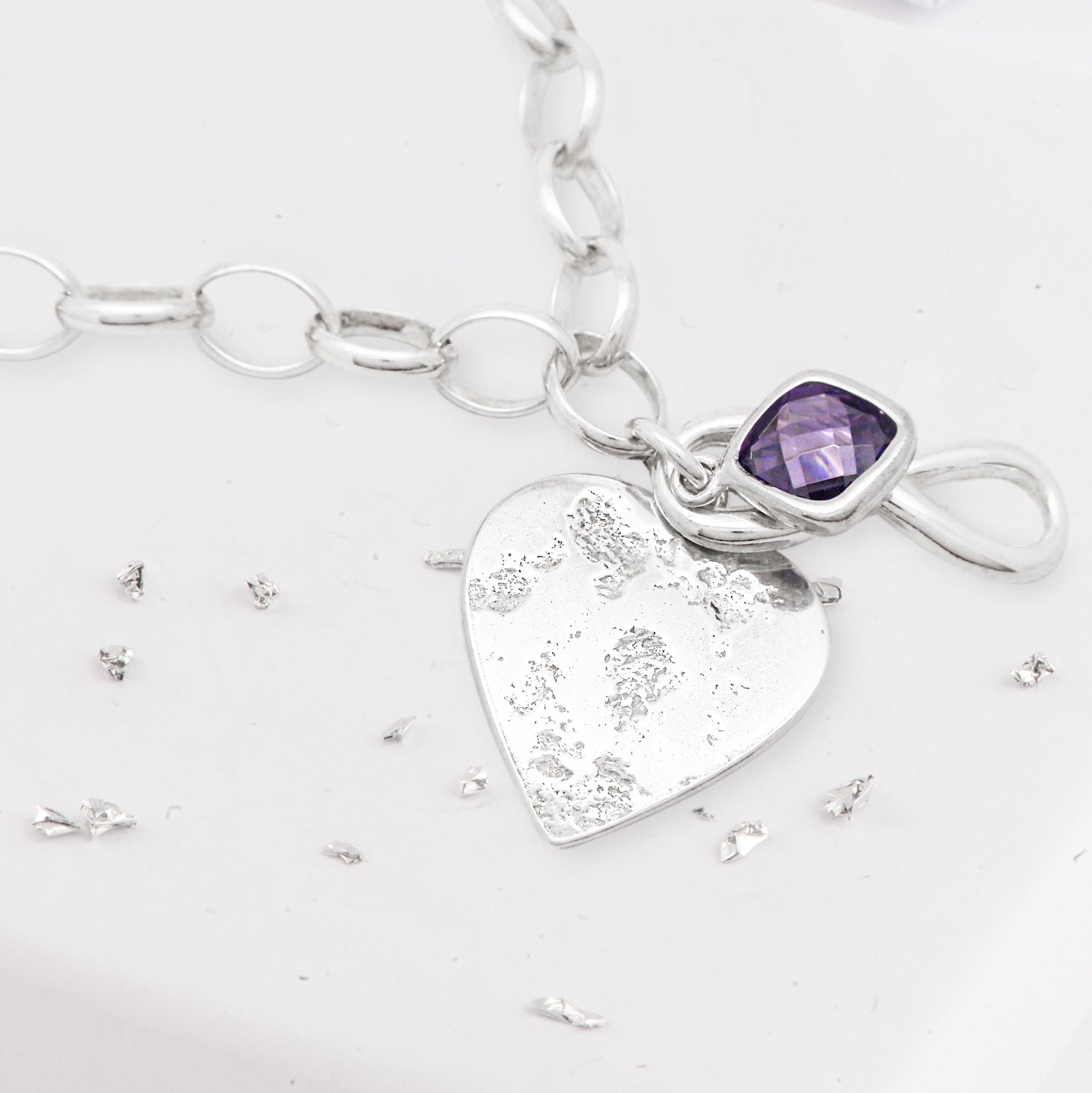 Ashes or Hair Imprinted Heart Birthstone and Infinity knot Bracelet