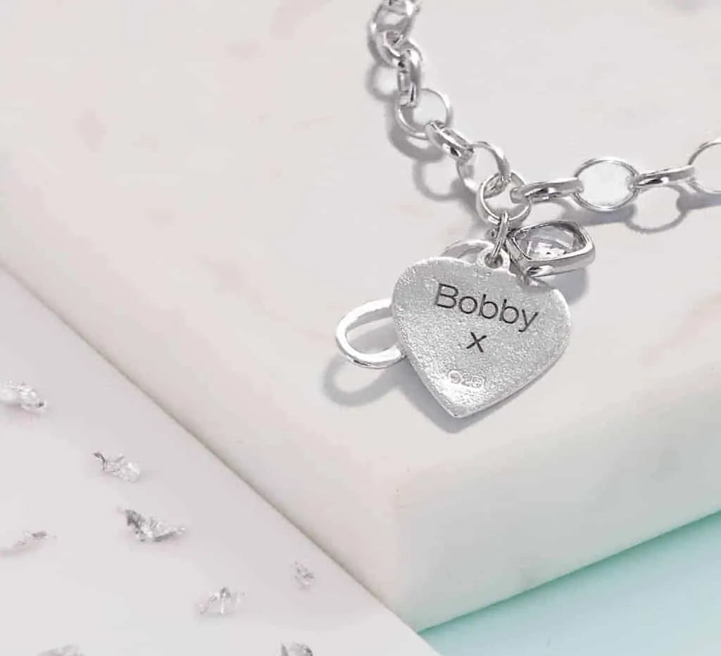 Ashes or Hair Imprinted Heart Birthstone and Infinity knot Bracelet