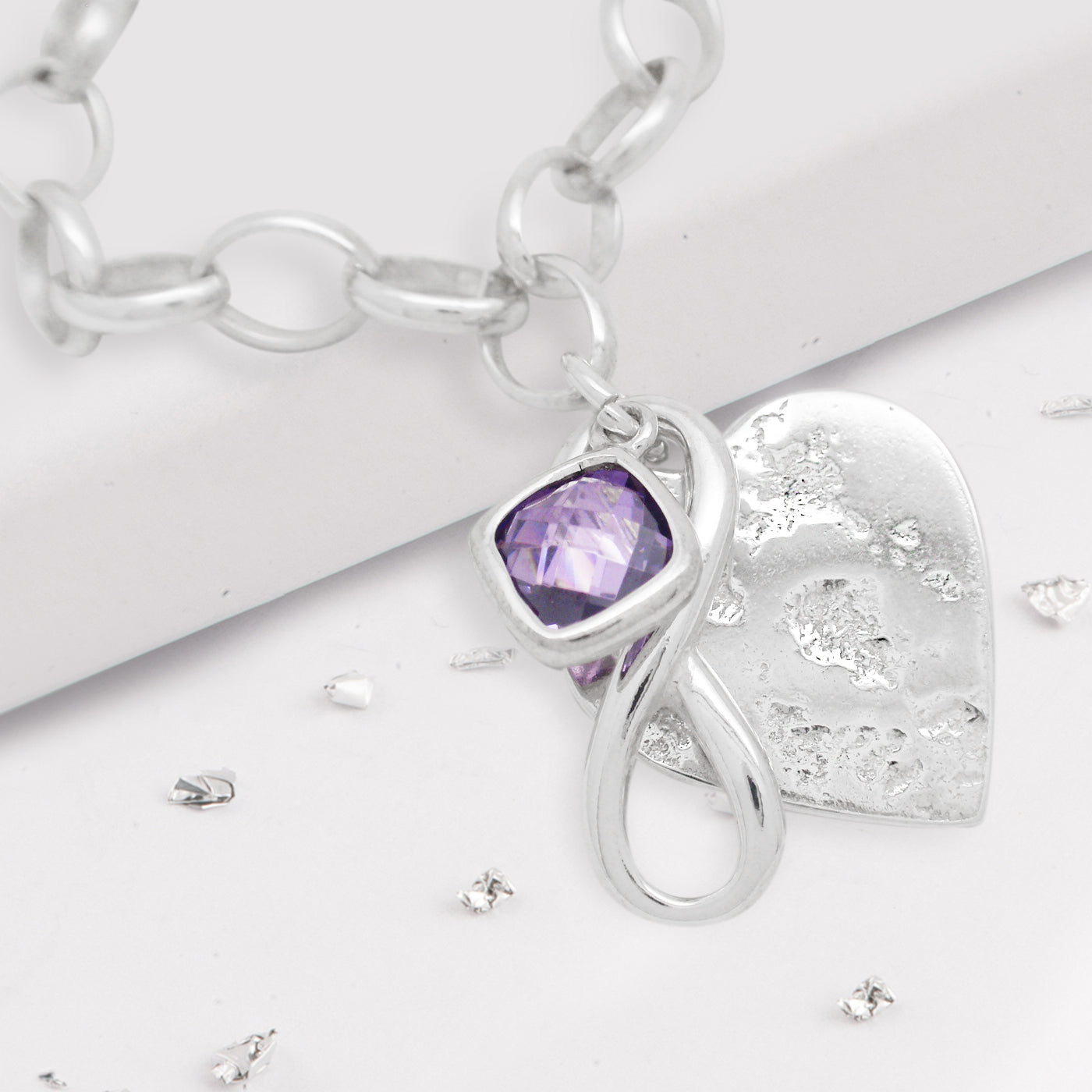 Ashes or Hair Imprinted Heart Birthstone and Infinity knot Bracelet