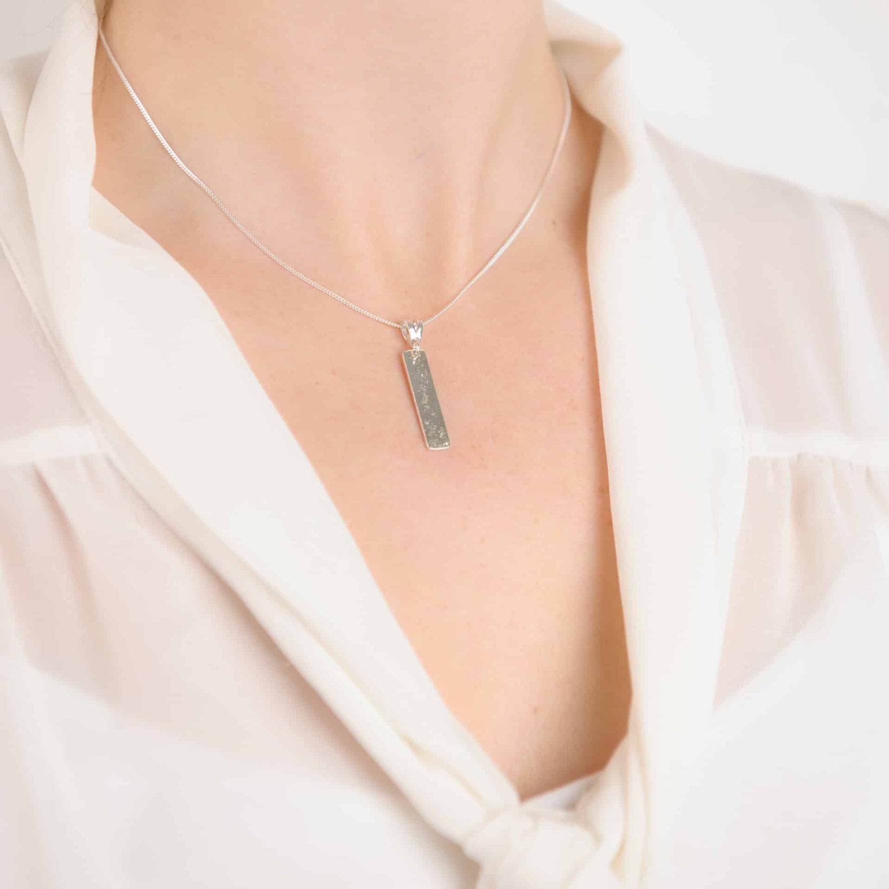 Ashes or Hair Imprinted Oblong Bar Pendant