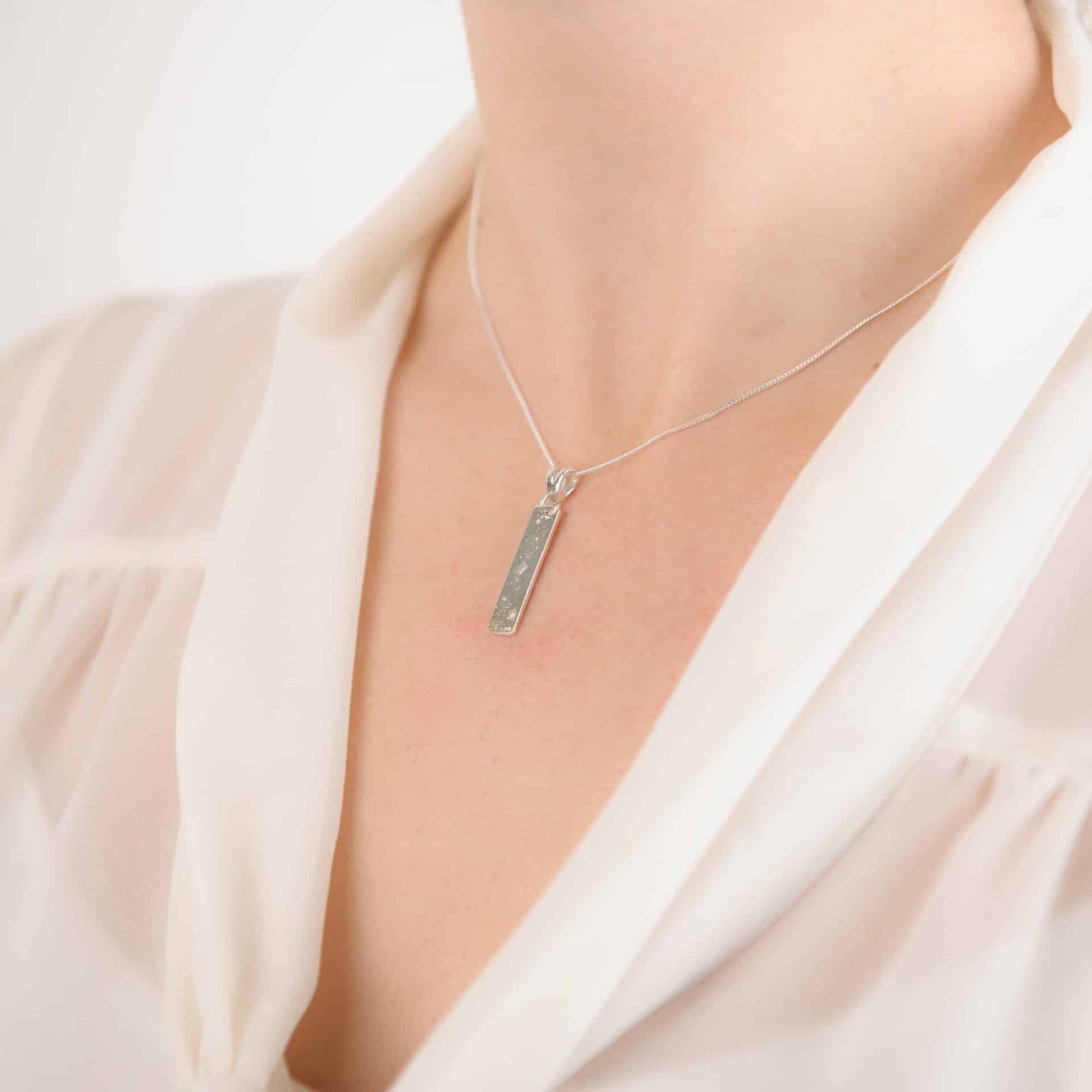 Ashes or Hair Imprinted Oblong Bar Pendant