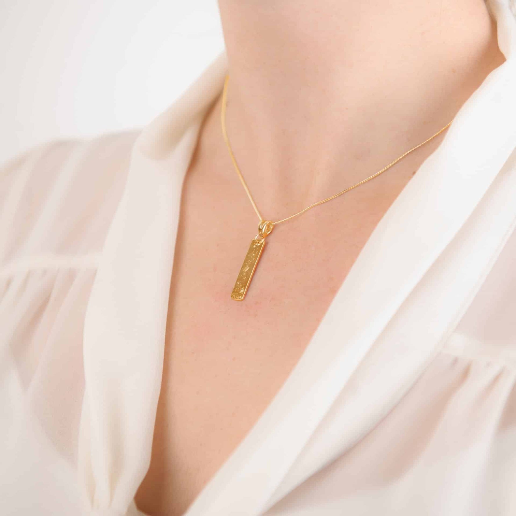 Ashes or Hair Imprinted Oblong Bar Pendant