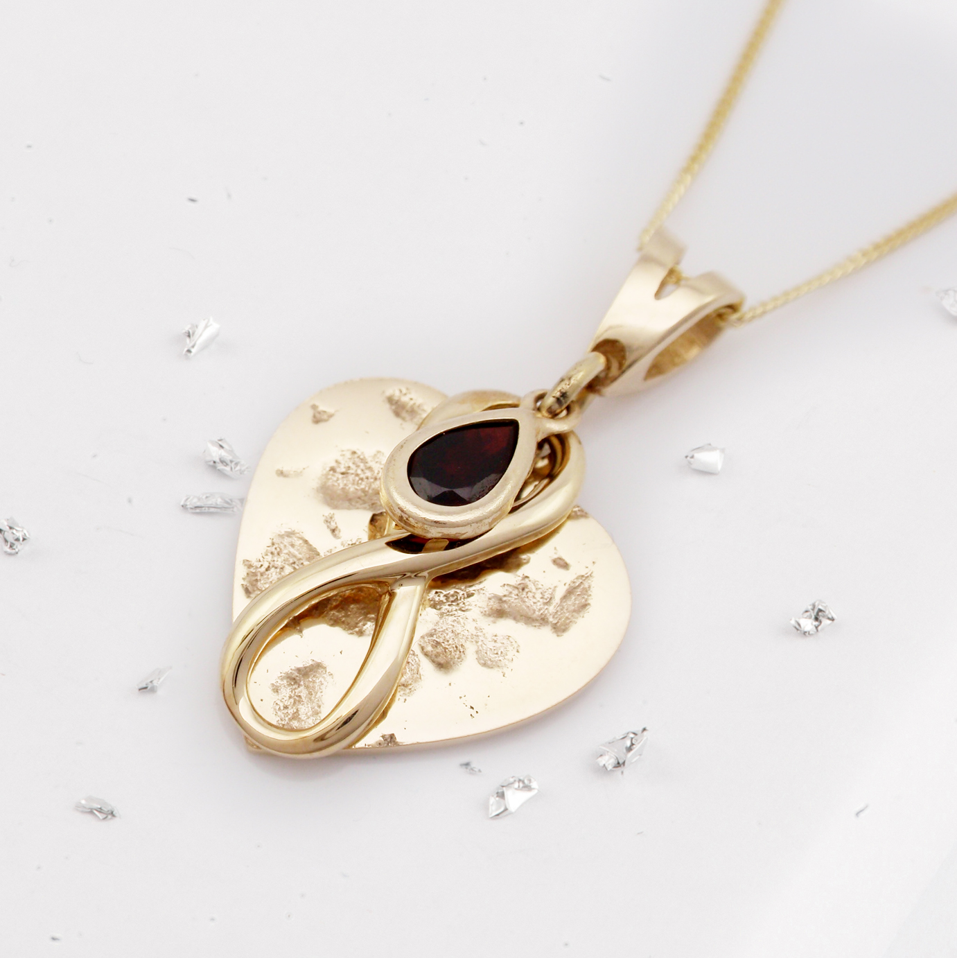Ashes or Hair Imprinted Teardrop Birthstone Heart Pendant