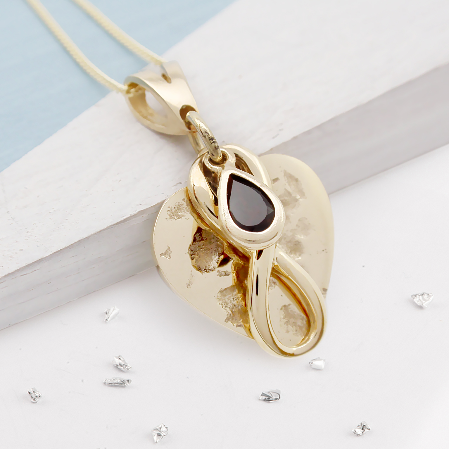 Ashes or Hair Imprinted Teardrop Birthstone Heart Pendant