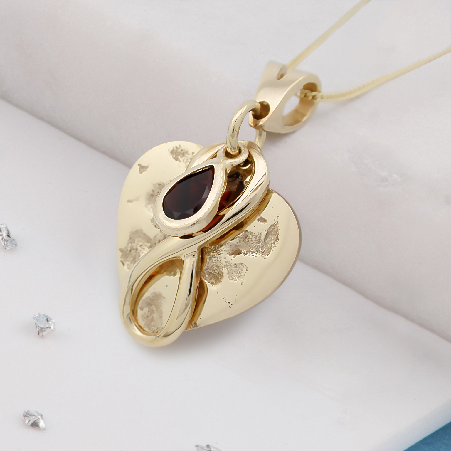 Ashes or Hair Imprinted Teardrop Birthstone Heart Pendant
