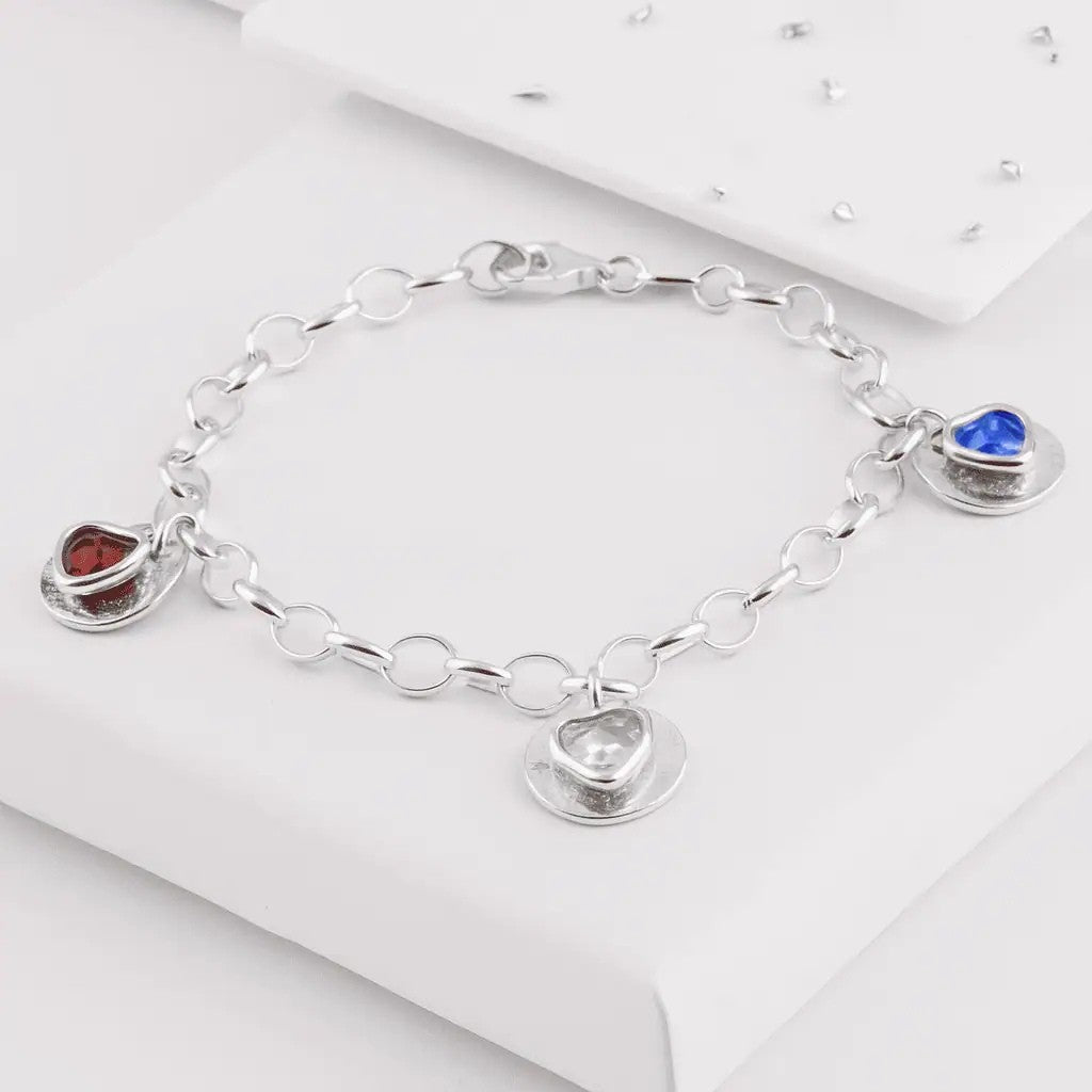 Ashes or Hair Memorial Birthstone Triple Disc Bracelet