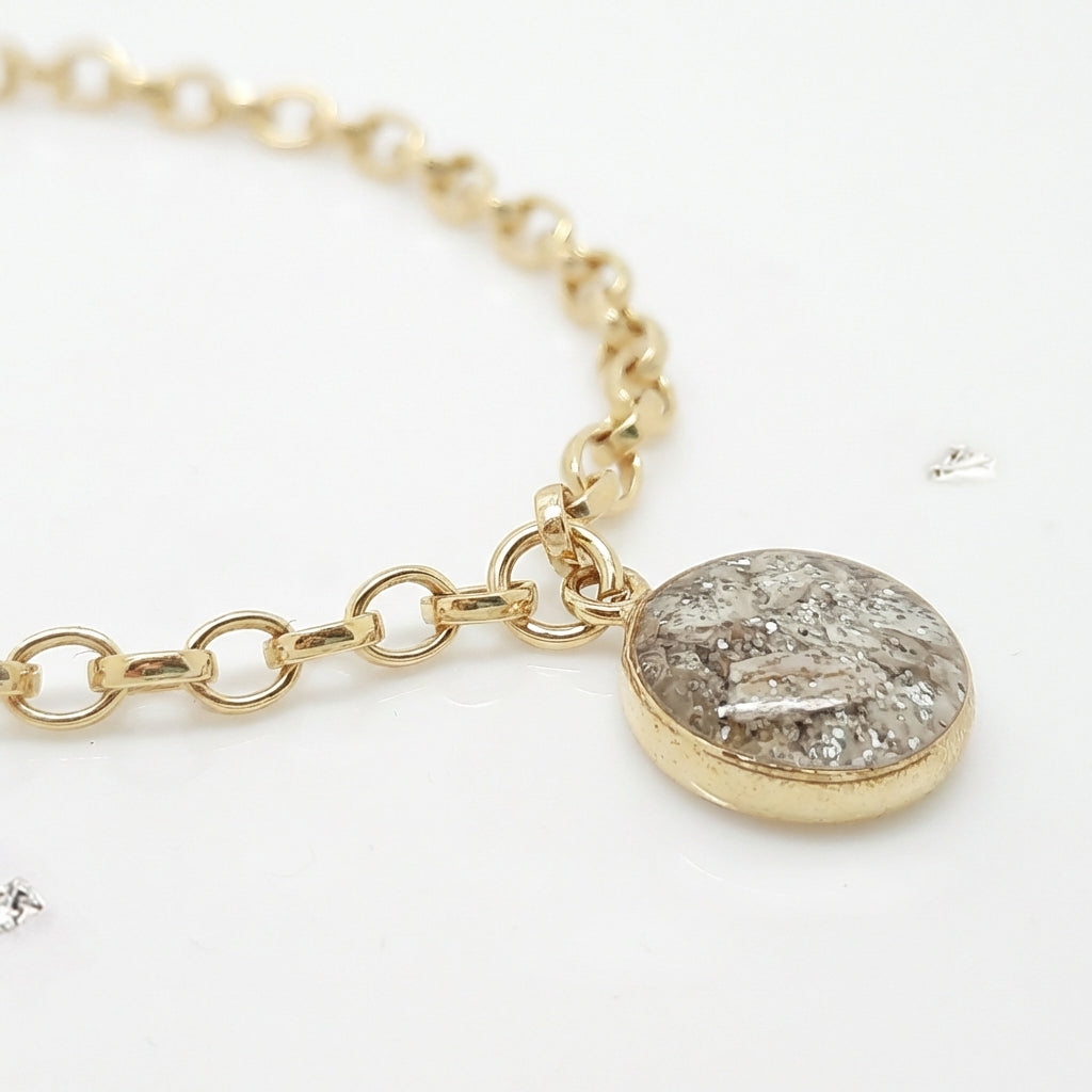 Ashes or Hair Memorial Round 9ct yellow gold Inlaid Charm Bracelet