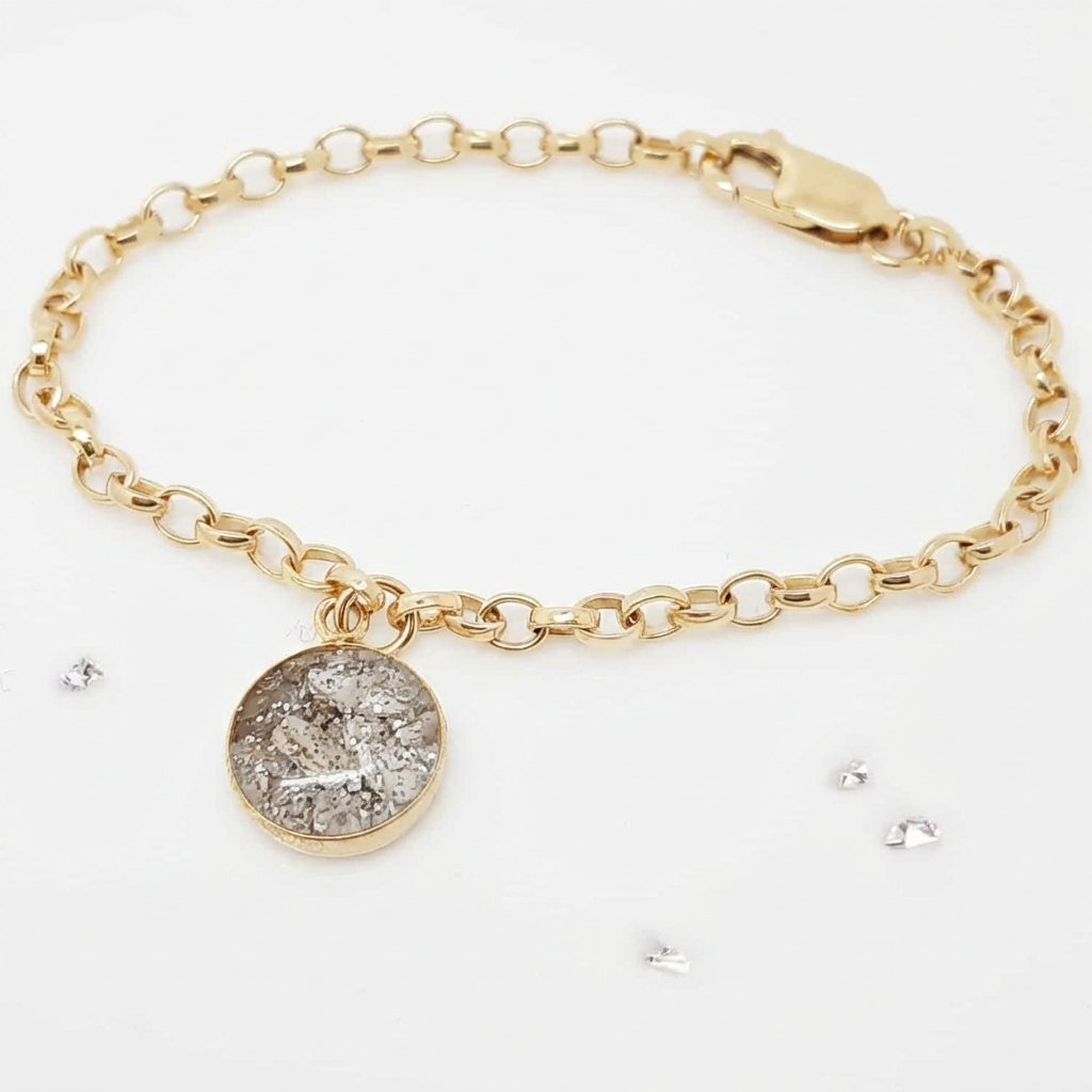 Ashes or Hair Memorial Round 9ct yellow gold Inlaid Charm Bracelet