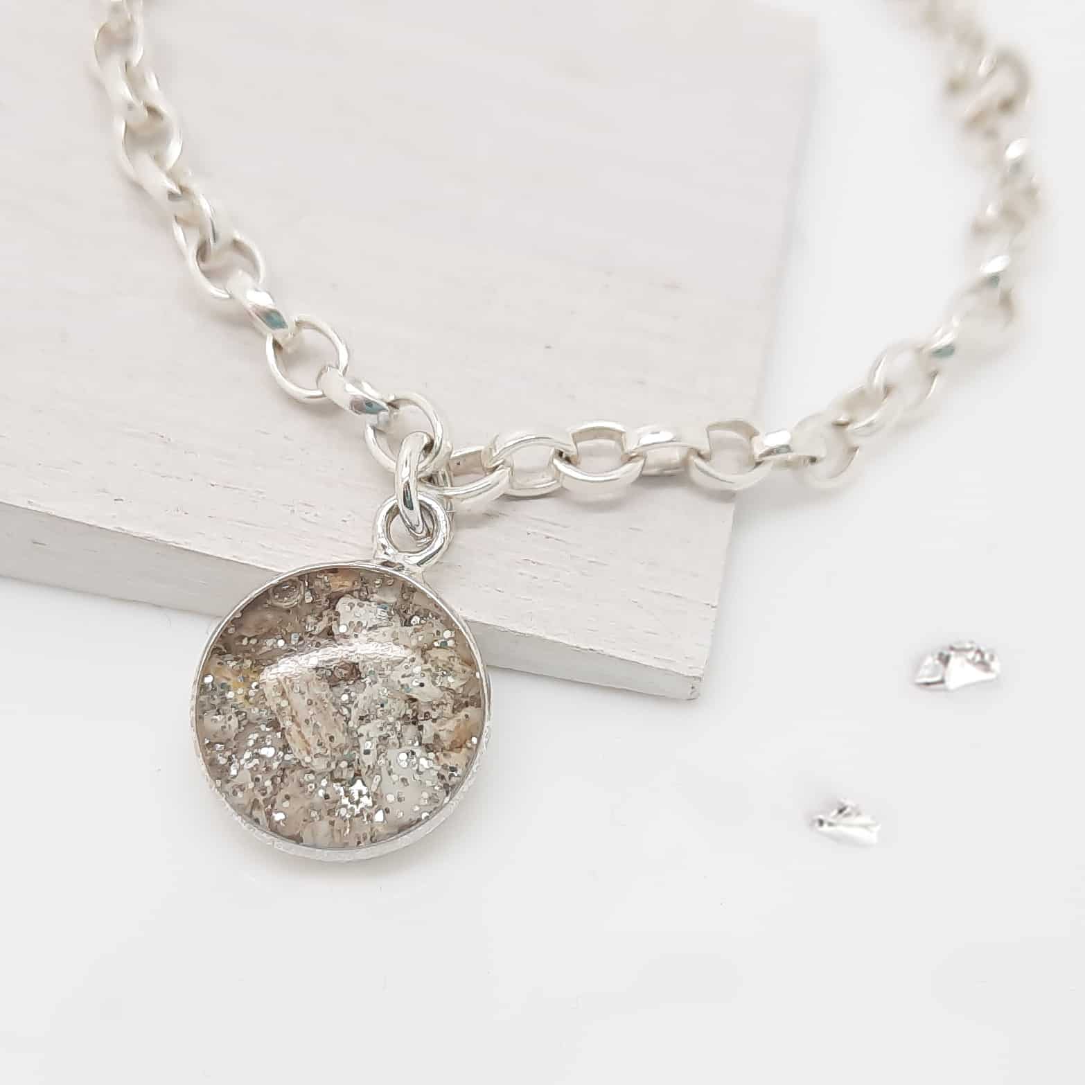 Ashes or Hair Memorial Round Inlaid Charm Bracelet
