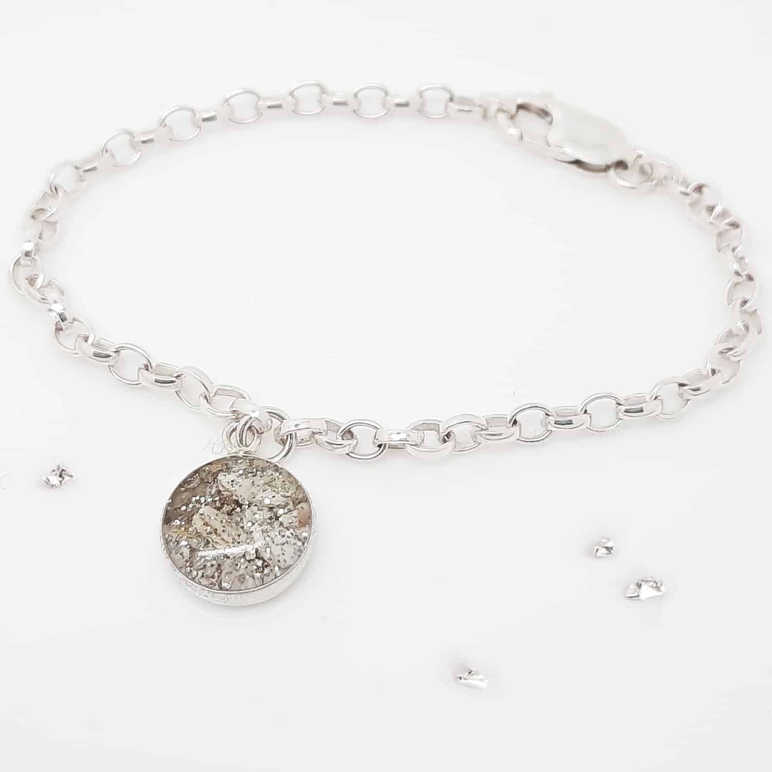 Ashes or Hair Memorial Round Inlaid Charm Bracelet