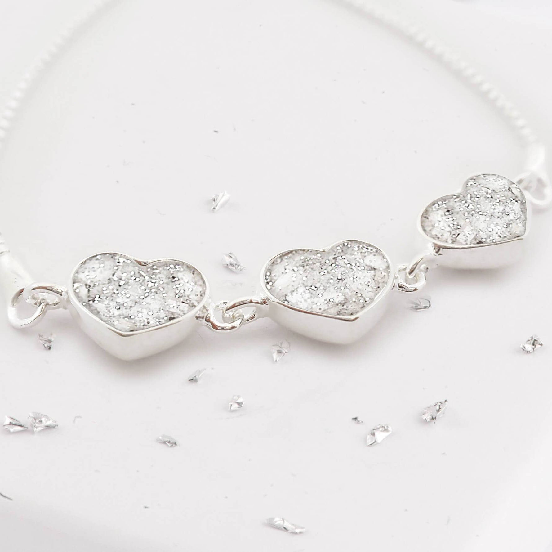 Ashes or Hair Memorial Triple Heart and Infinity Knot Bracelet