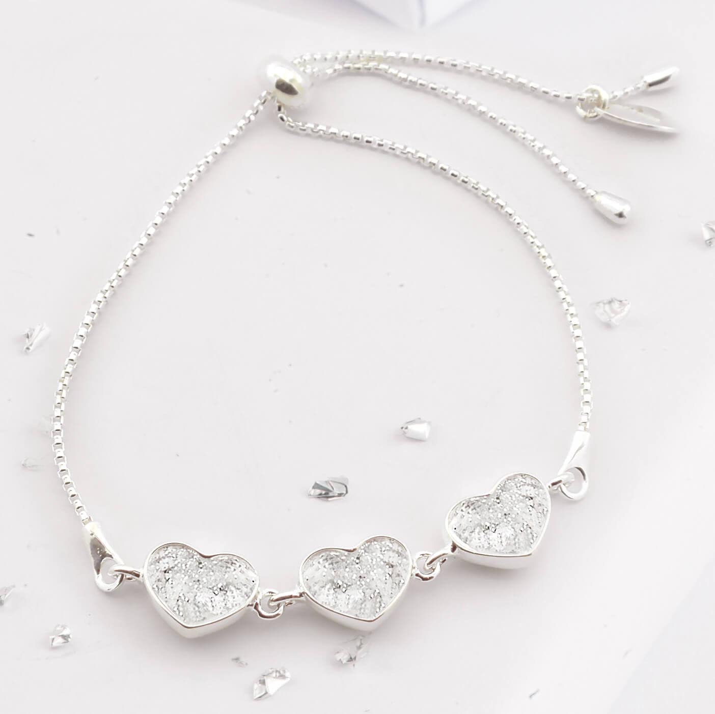 Ashes or Hair Memorial Triple Heart and Infinity Knot Bracelet
