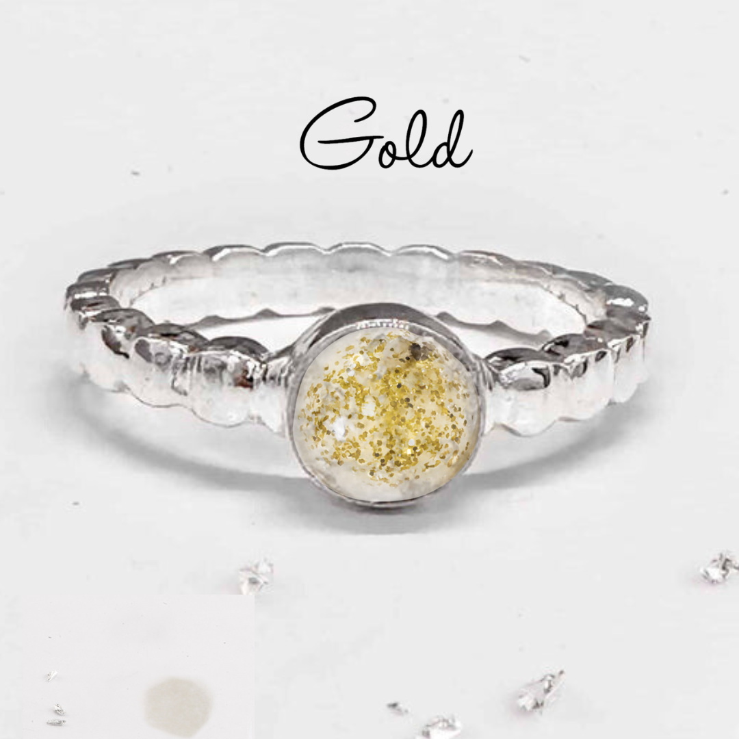 Ashes or Hair Resin Gem Inlaid Bobble Silver Ring