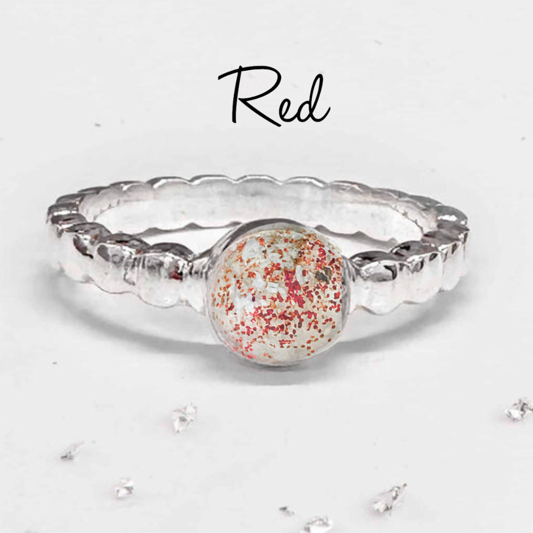 Ashes or Hair Resin Gem Inlaid Bobble Silver Ring
