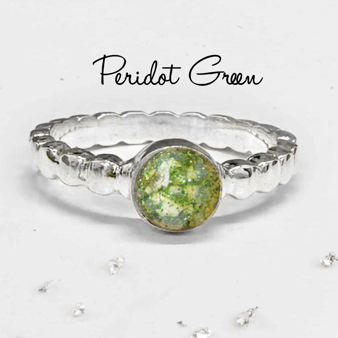 Ashes or Hair Resin Gem Inlaid Bobble Silver Ring