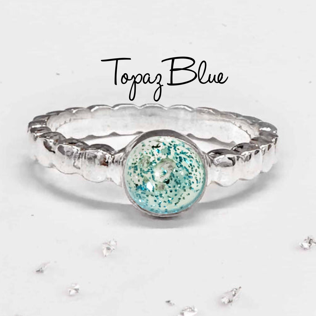 Ashes or Hair Resin Gem Inlaid Bobble Silver Ring