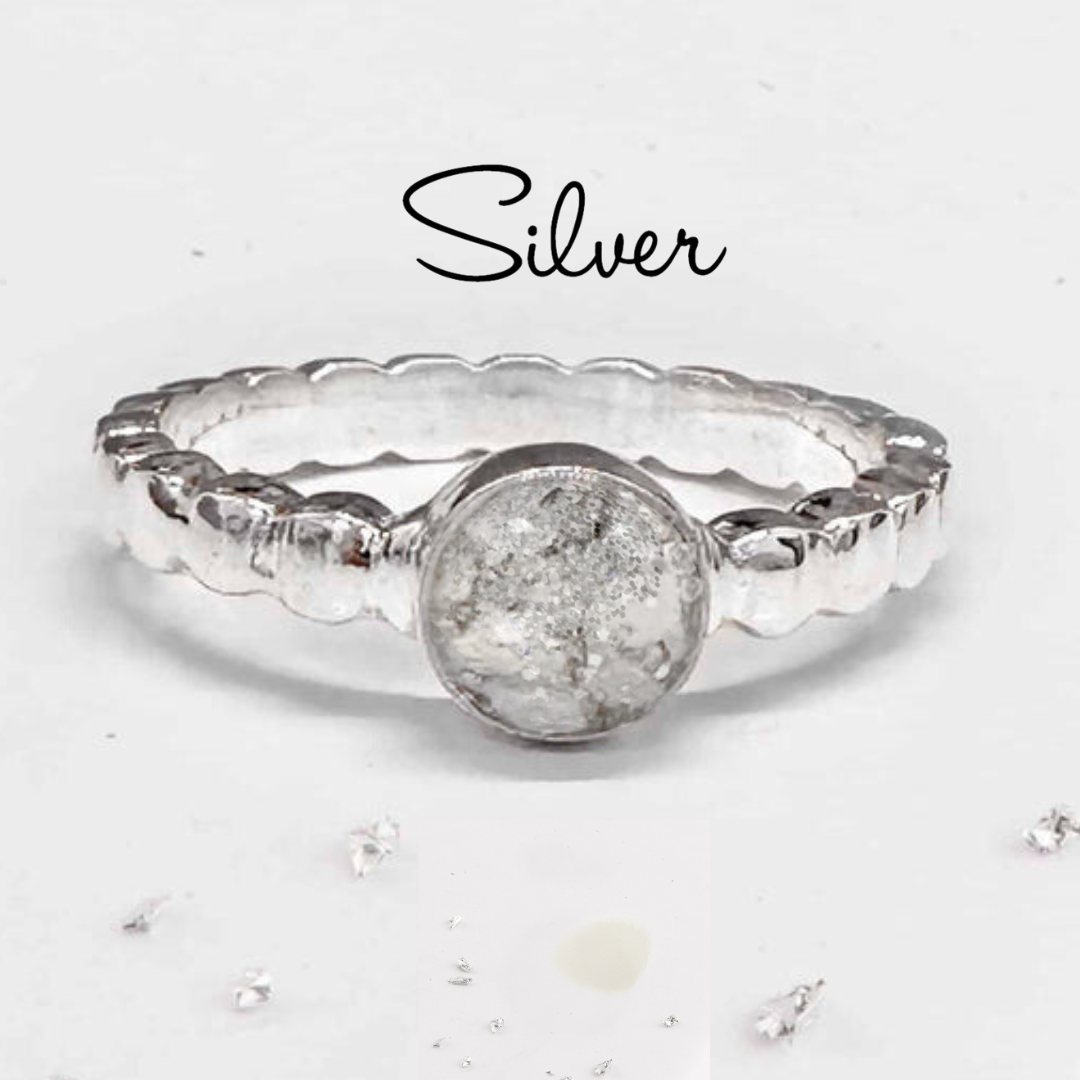 Ashes or Hair Resin Gem Inlaid Bobble Silver Ring