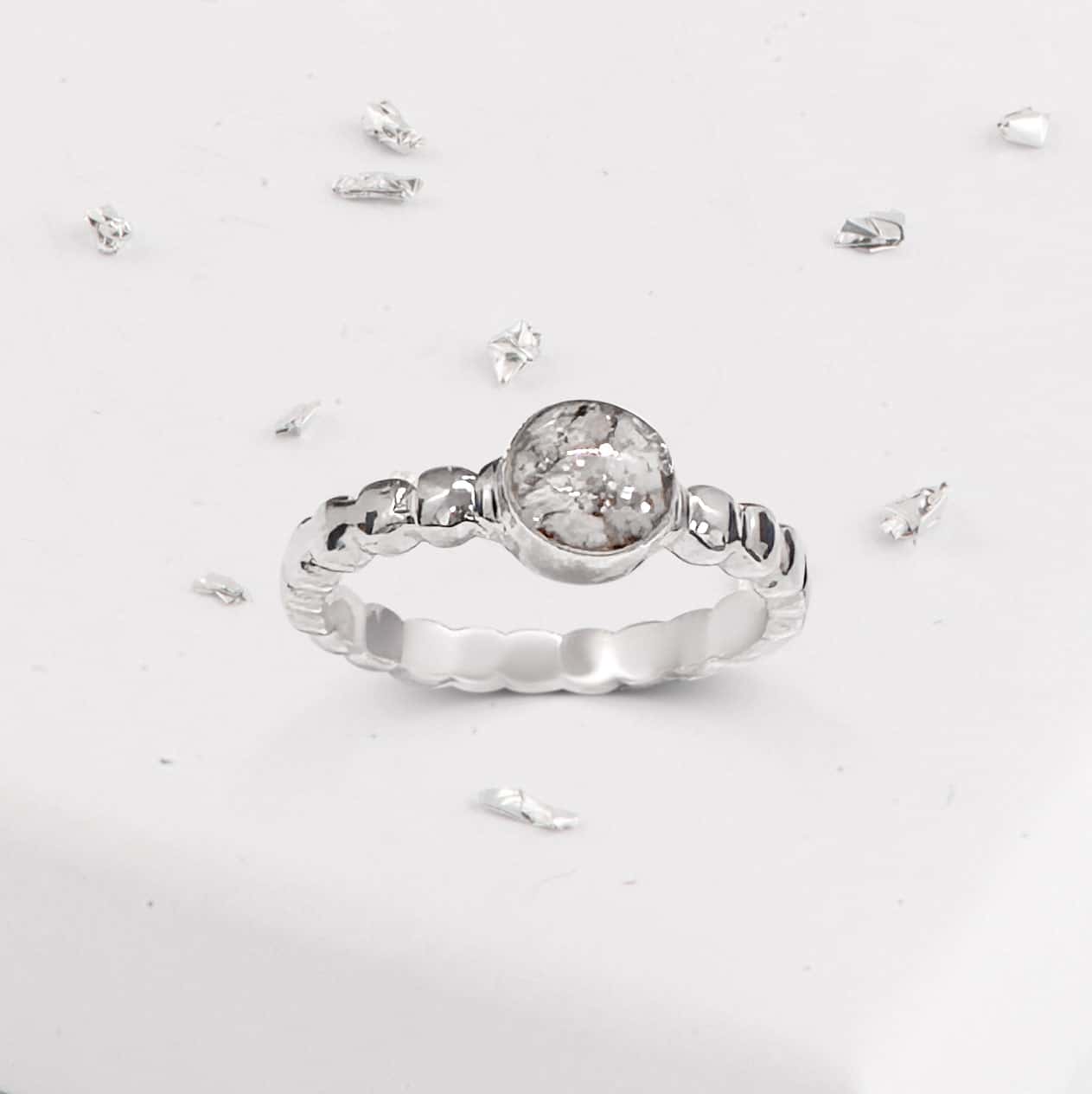 Ashes or Hair Resin Gem Inlaid Bobble Silver Ring