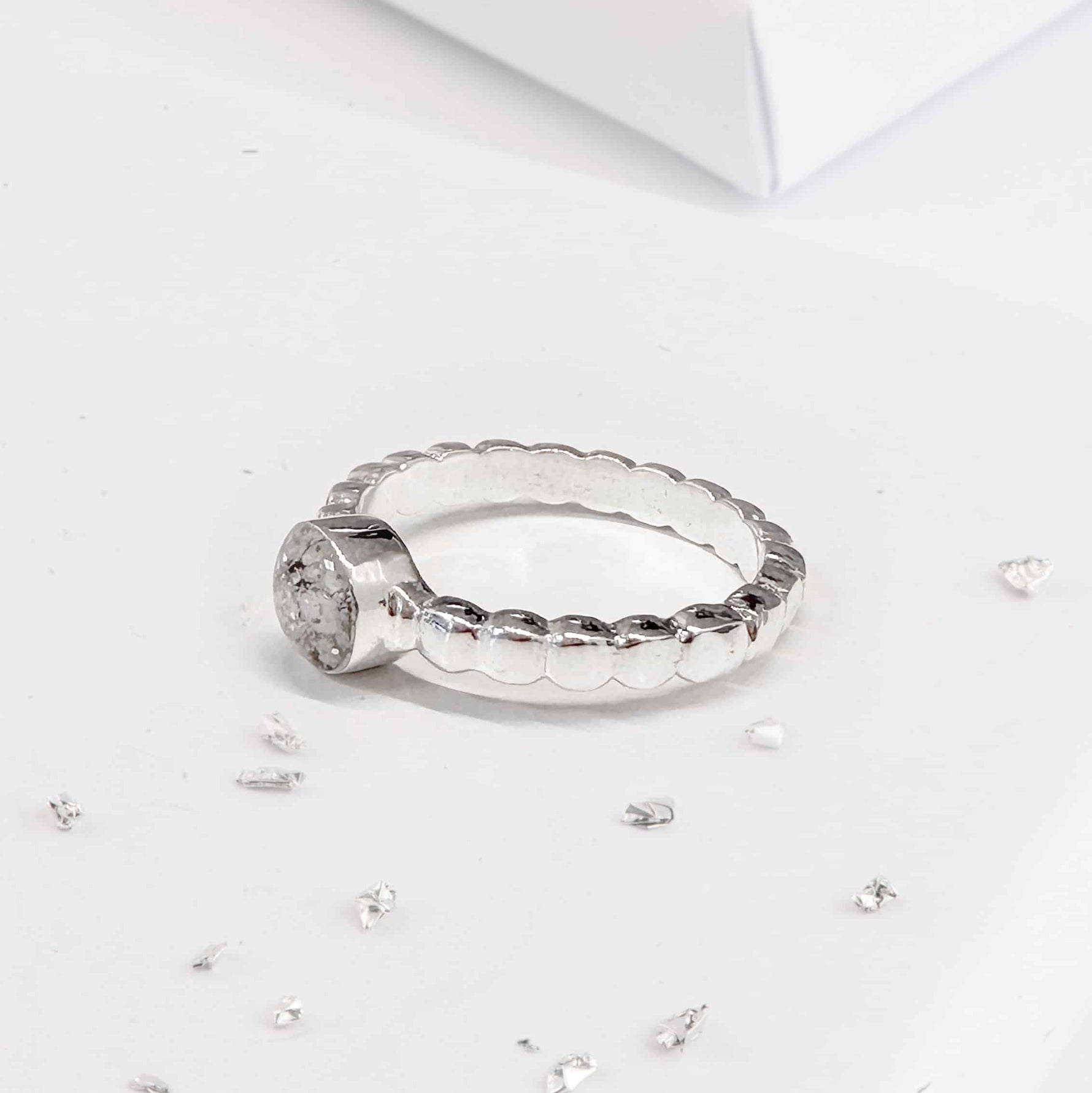 Ashes or Hair Resin Gem Inlaid Bobble Silver Ring