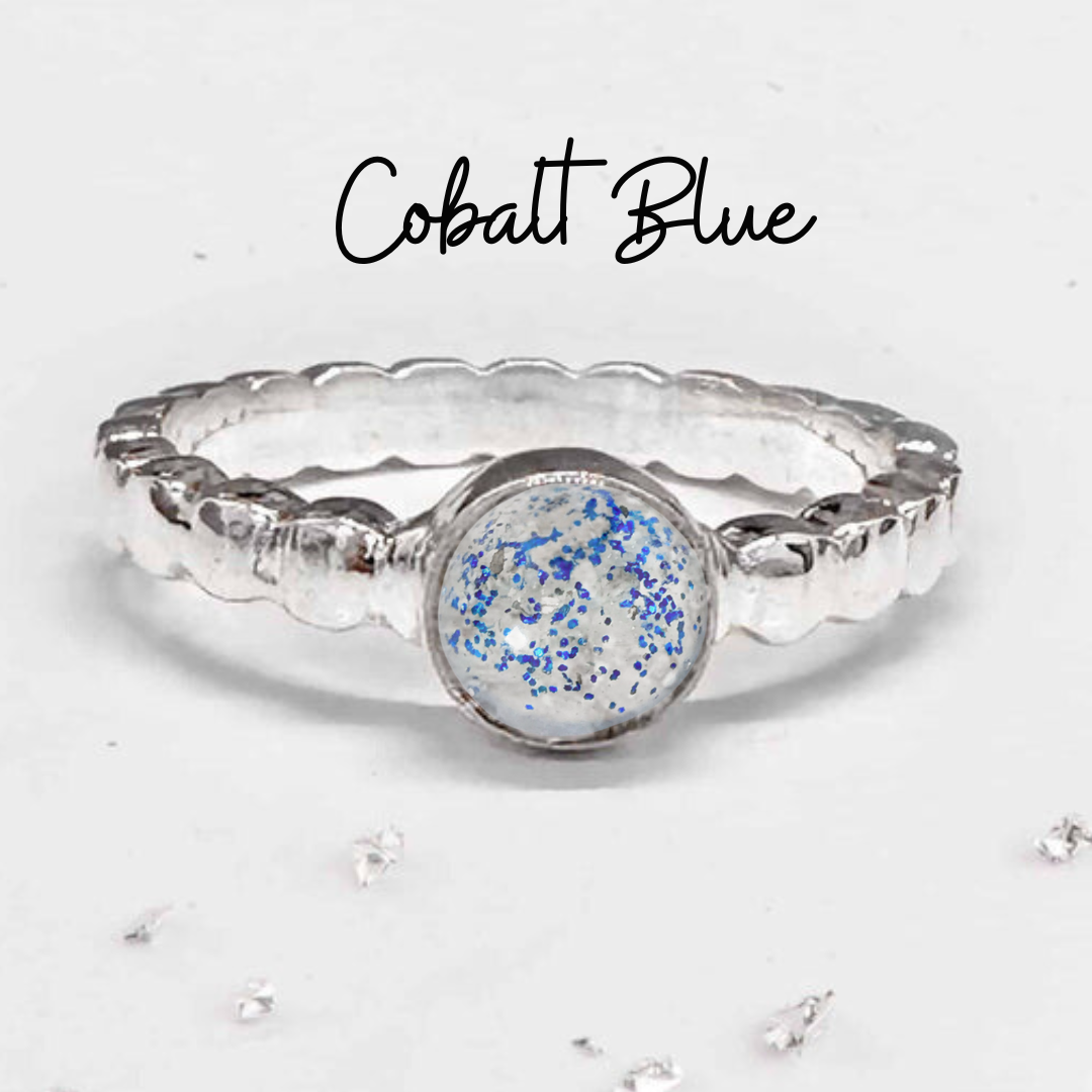 Ashes or Hair Resin Gem Inlaid Bobble Silver Ring