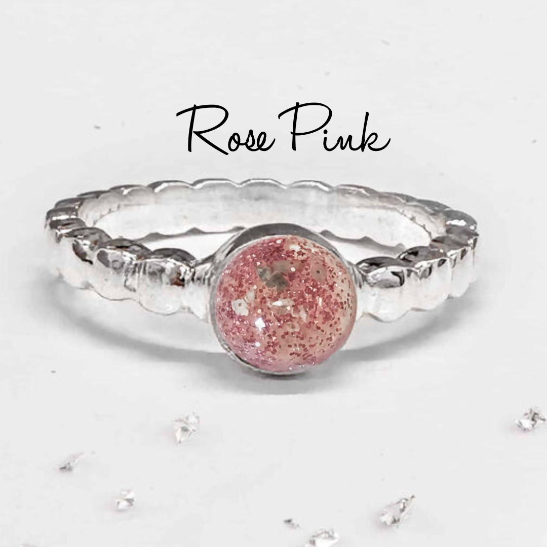 Ashes or Hair Resin Gem Inlaid Bobble Silver Ring