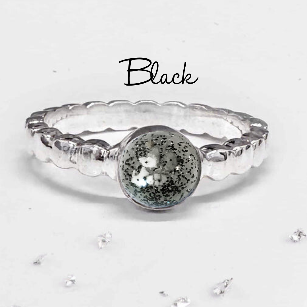 Ashes or Hair Resin Gem Inlaid Bobble Silver Ring