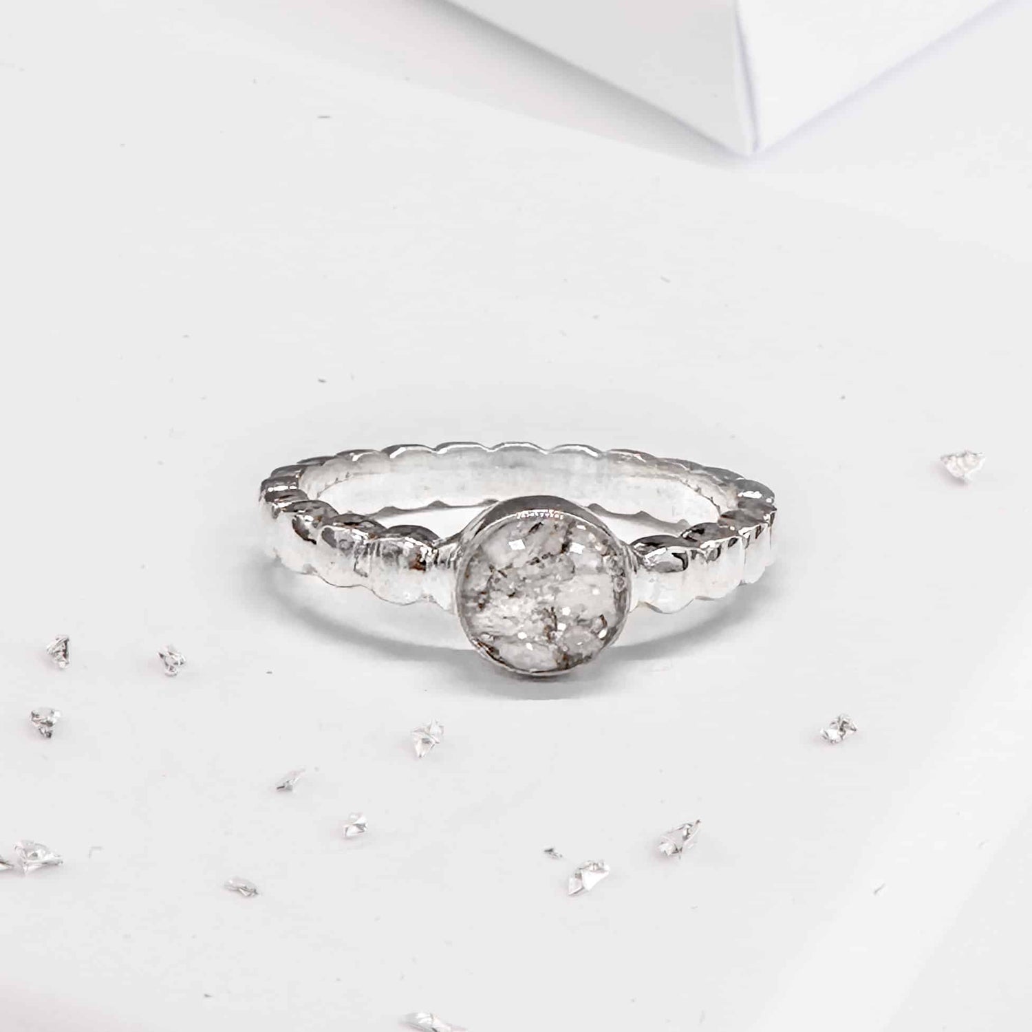 Ashes or Hair Resin Gem Inlaid Bobble Silver Ring